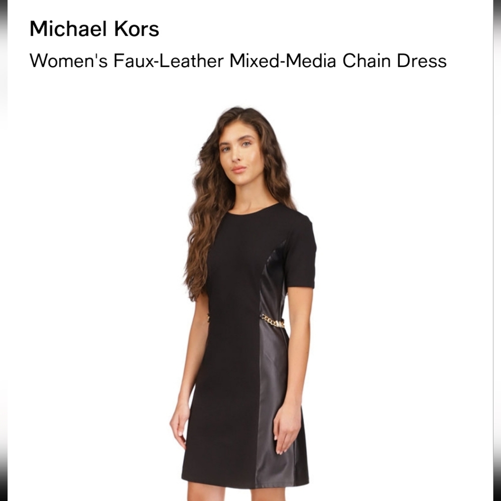Michael Kors Black Mixed-Media Mini Dress with Gold Chain